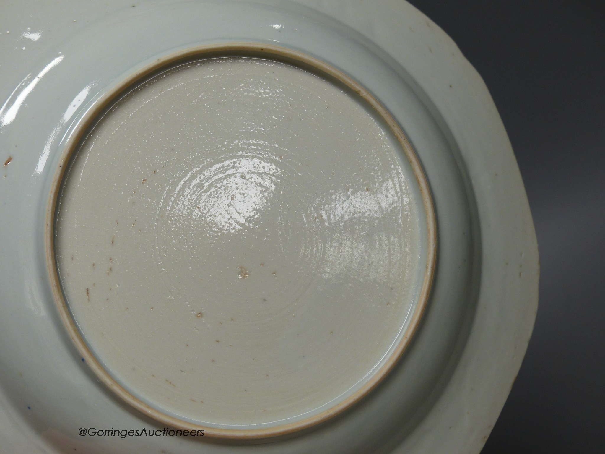 An 18th century Chinese blue and white mug, plate and saucer, largest 23cm diameter